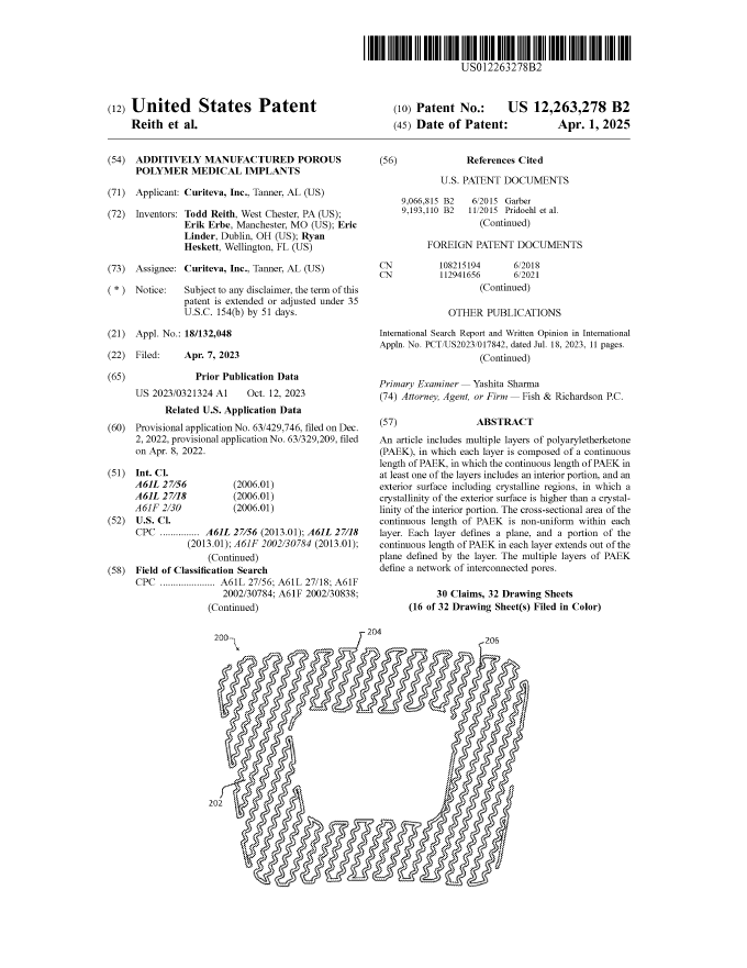 United States Patent Granted, 12,263,278, REITH et al.